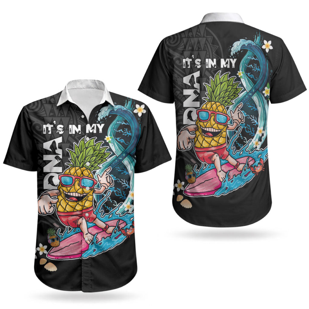 Hawaii Pineapple Surfing Couples Matching Short Sleeve Bodycon Dress and Hawaiian Shirt It's in My DNA - Kakau and Polynesian Pattern LT03 - Polynesian Pride