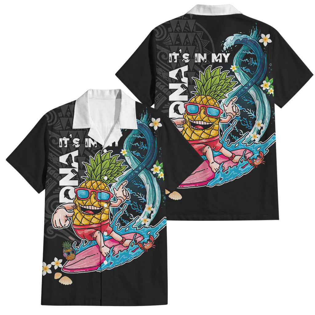 Hawaii Pineapple Surfing Family Matching Mermaid Dress and Hawaiian Shirt It's in My DNA - Kakau and Polynesian Pattern LT03 Dad's Shirt - Short Sleeve Black - Polynesian Pride