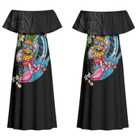 Hawaii Pineapple Surfing Family Matching Off Shoulder Maxi Dress and Hawaiian Shirt It's in My DNA - Kakau and Polynesian Pattern LT03 Mom's Dress Black - Polynesian Pride
