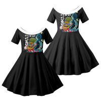 Hawaii Pineapple Surfing Family Matching Off Shoulder Maxi Dress and Hawaiian Shirt It's in My DNA - Kakau and Polynesian Pattern LT03 Daughter's Dress Black - Polynesian Pride