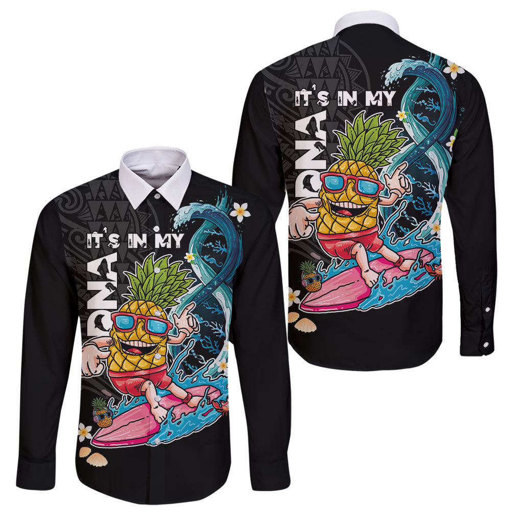Hawaii Pineapple Surfing Family Matching Short Sleeve Bodycon Dress and Hawaiian Shirt It's in My DNA - Kakau and Polynesian Pattern LT03 Dad's Shirt - Long Sleeve Black - Polynesian Pride