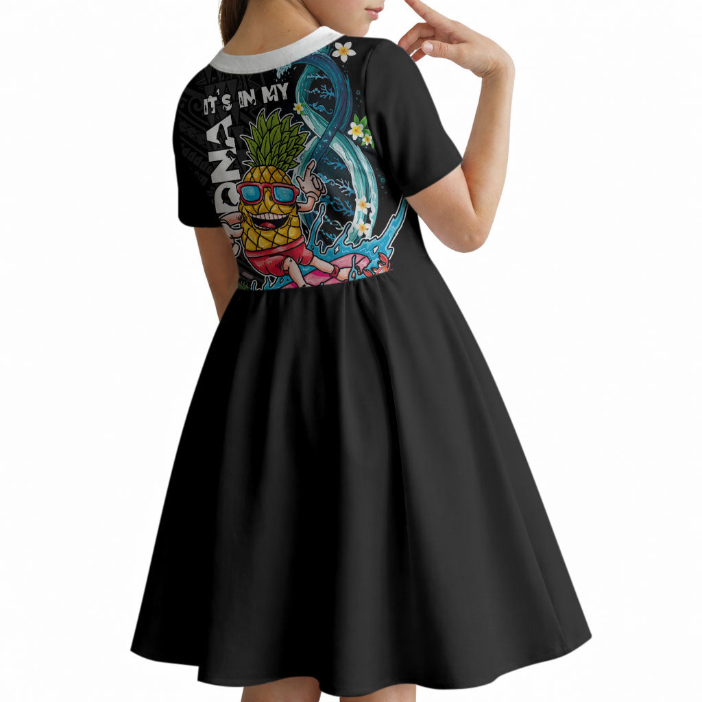 Hawaii Pineapple Surfing Kid Short Sleeve Dress It's in My DNA - Kakau and Polynesian Pattern LT03 - Polynesian Pride