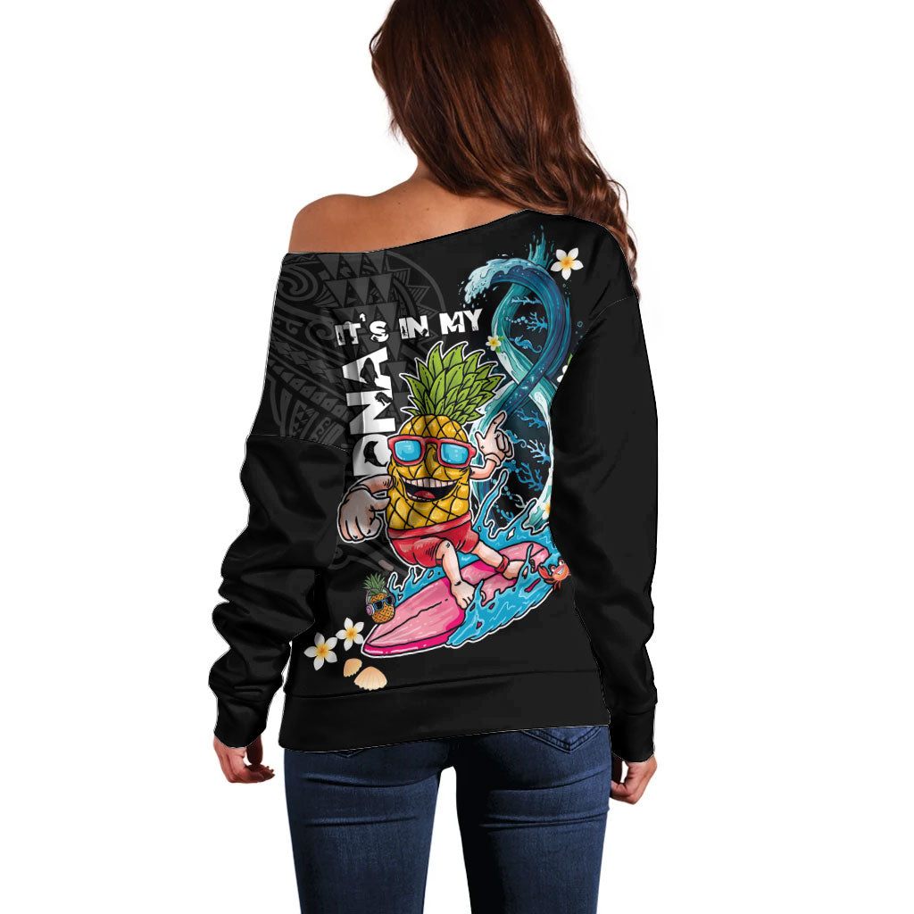 Hawaii Pineapple Surfing Off Shoulder Sweater It's in My DNA - Kakau and Polynesian Pattern LT03 - Polynesian Pride