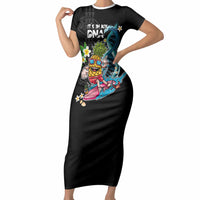 Hawaii Pineapple Surfing Short Sleeve Bodycon Dress It's in My DNA - Kakau and Polynesian Pattern LT03 Long Dress Black - Polynesian Pride