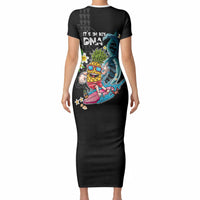 Hawaii Pineapple Surfing Short Sleeve Bodycon Dress It's in My DNA - Kakau and Polynesian Pattern LT03 - Polynesian Pride
