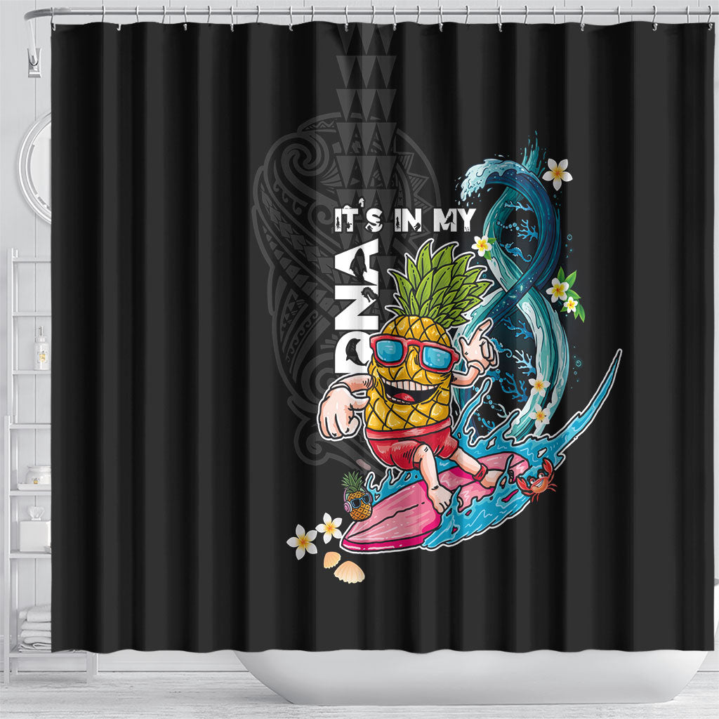 Hawaii Pineapple Surfing Shower Curtain It's in My DNA - Kakau and Polynesian Pattern LT03 - Polynesian Pride