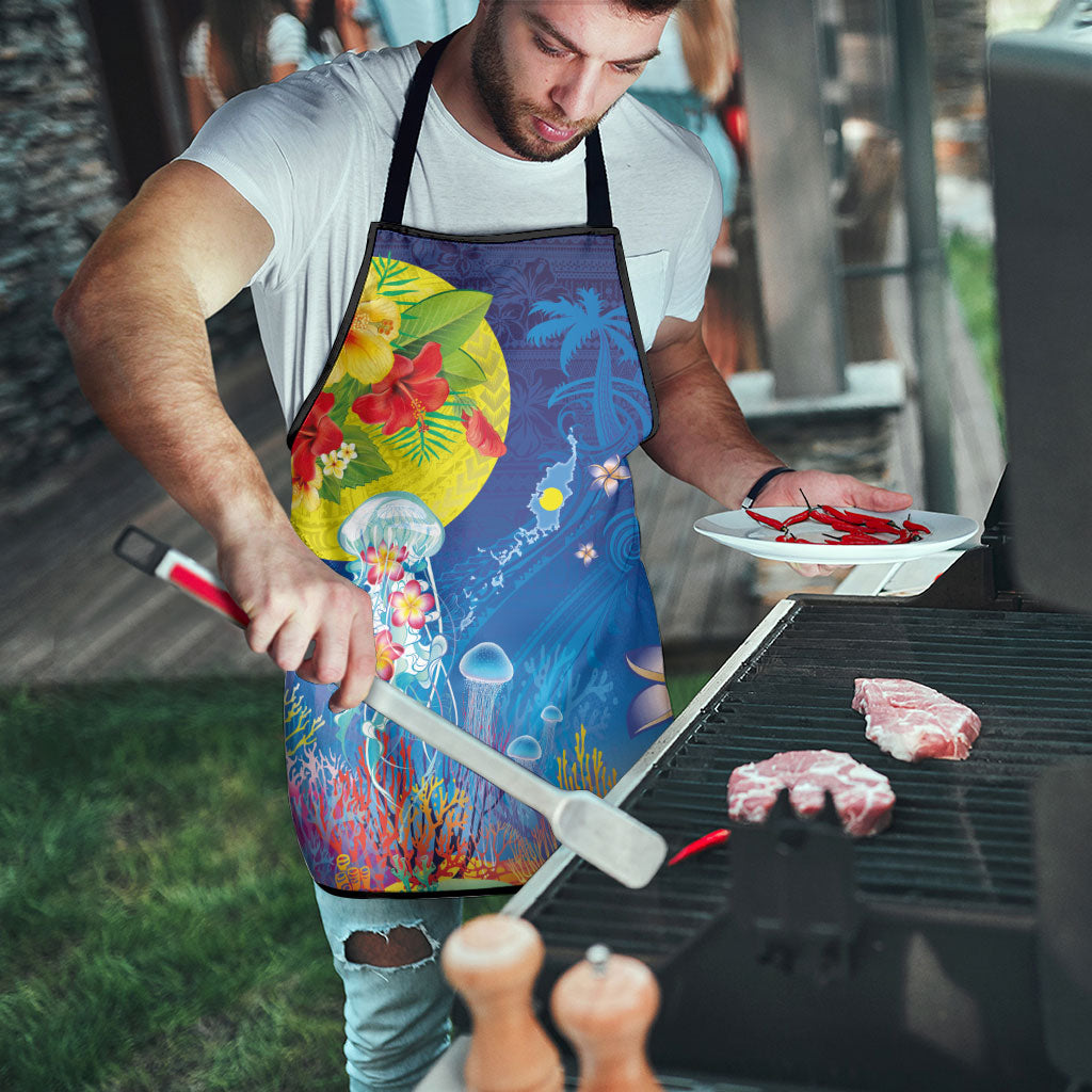 Palau Apron Jellyfish with Coral Reefs Ocean Vibe and Tapa Pattern LT03 - Polynesian Pride