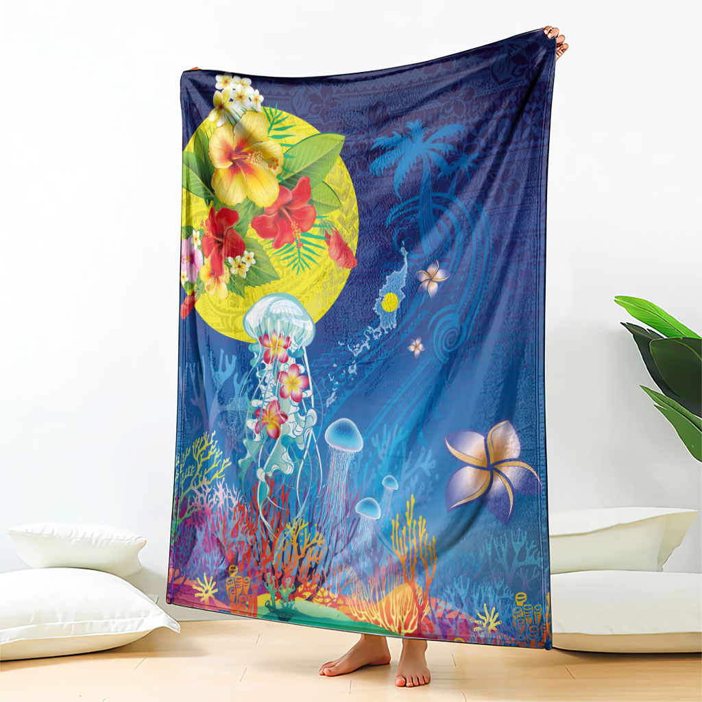 Palau Blanket Jellyfish with Coral Reefs Ocean Vibe and Tapa Pattern LT03 - Polynesian Pride