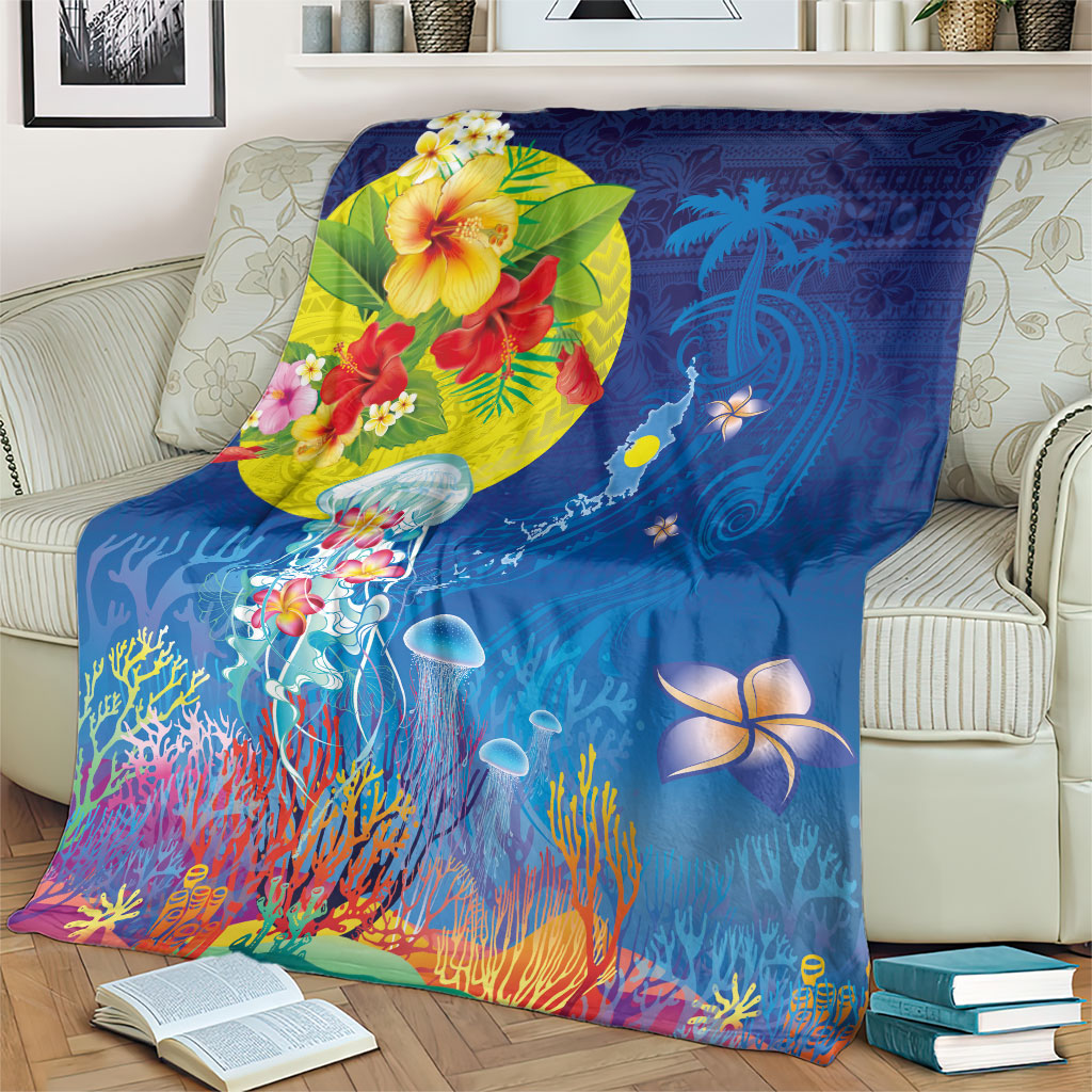 Palau Blanket Jellyfish with Coral Reefs Ocean Vibe and Tapa Pattern LT03 - Polynesian Pride