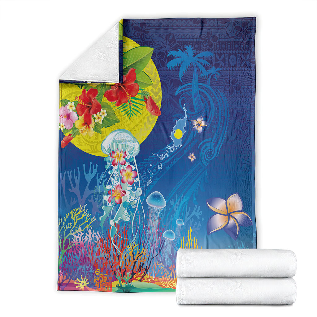 Palau Blanket Jellyfish with Coral Reefs Ocean Vibe and Tapa Pattern LT03 - Polynesian Pride