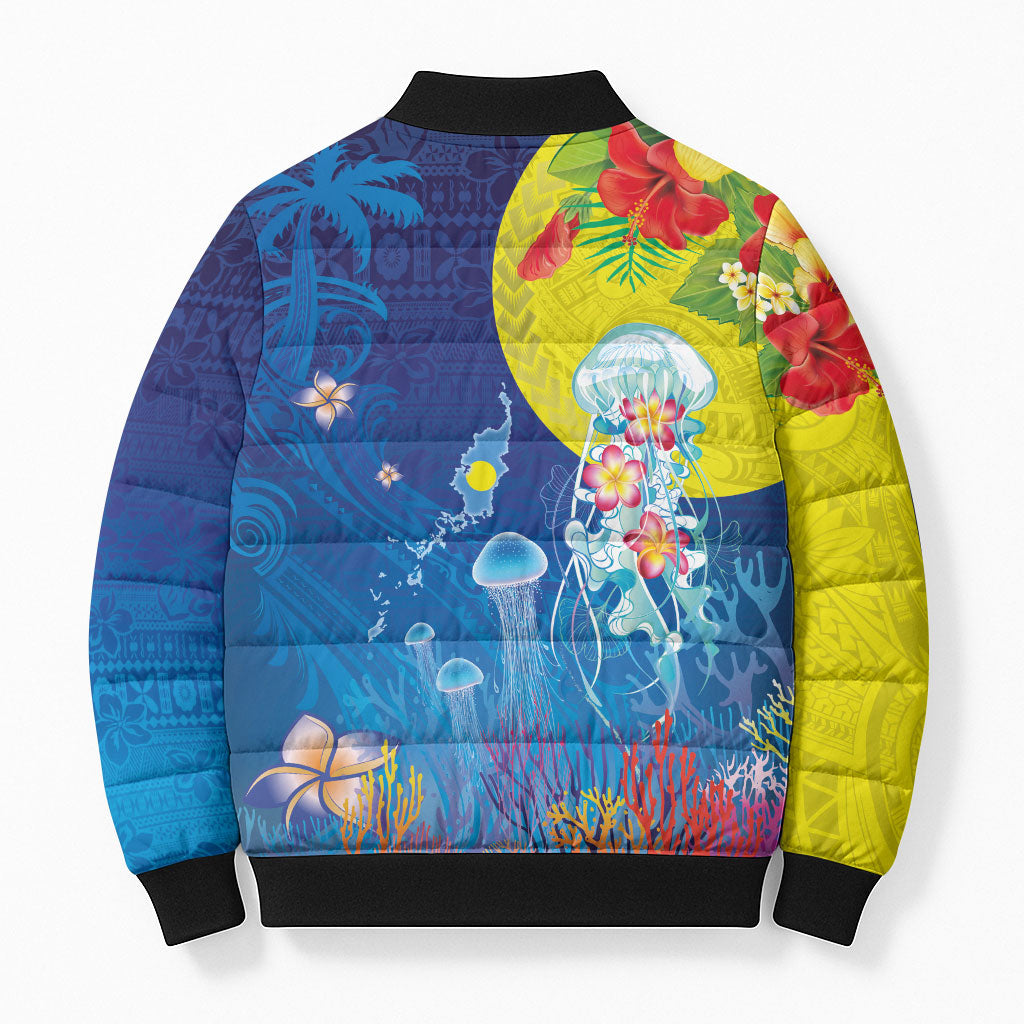 Palau Bomber Puffer Jacket Jellyfish with Coral Reefs Ocean Vibe and Tapa Pattern LT03 - Polynesian Pride