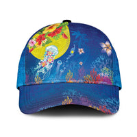 Palau Classic Cap Jellyfish with Coral Reefs Ocean Vibe and Tapa Pattern LT03 Universal Fit Blue - Polynesian Pride