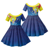Palau Family Matching Mermaid Dress and Hawaiian Shirt Jellyfish with Coral Reefs Ocean Vibe and Tapa Pattern LT03 Daughter's Dress Blue - Polynesian Pride