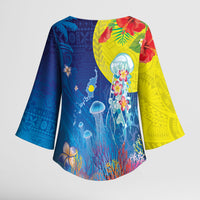 Palau Kimono Sleeve Blouse Jellyfish with Coral Reefs Ocean Vibe and Tapa Pattern LT03 - Polynesian Pride