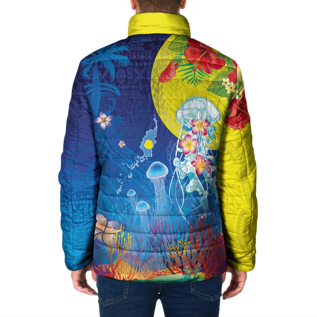 Palau Padded Jacket Jellyfish with Coral Reefs Ocean Vibe and Tapa Pattern LT03 - Polynesian Pride