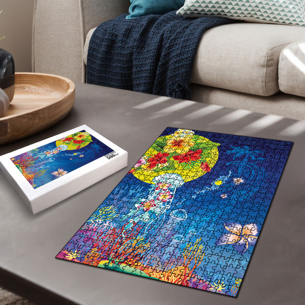Palau Puzzle Jellyfish with Coral Reefs Ocean Vibe and Tapa Pattern LT03 - Polynesian Pride