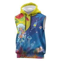 Palau Sleeveless Hoodie Jellyfish with Coral Reefs Ocean Vibe and Tapa Pattern LT03 Blue - Polynesian Pride