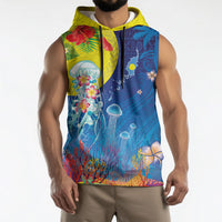 Palau Sleeveless Hoodie Jellyfish with Coral Reefs Ocean Vibe and Tapa Pattern LT03 - Polynesian Pride