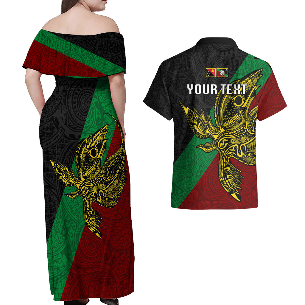 Custom Papua New Guinea East New Britain Province Couples Matching Off Shoulder Maxi Dress and Hawaiian Shirt PNG Birds Of Paradise Polynesian Arty Style LT03 - Polynesian Pride
