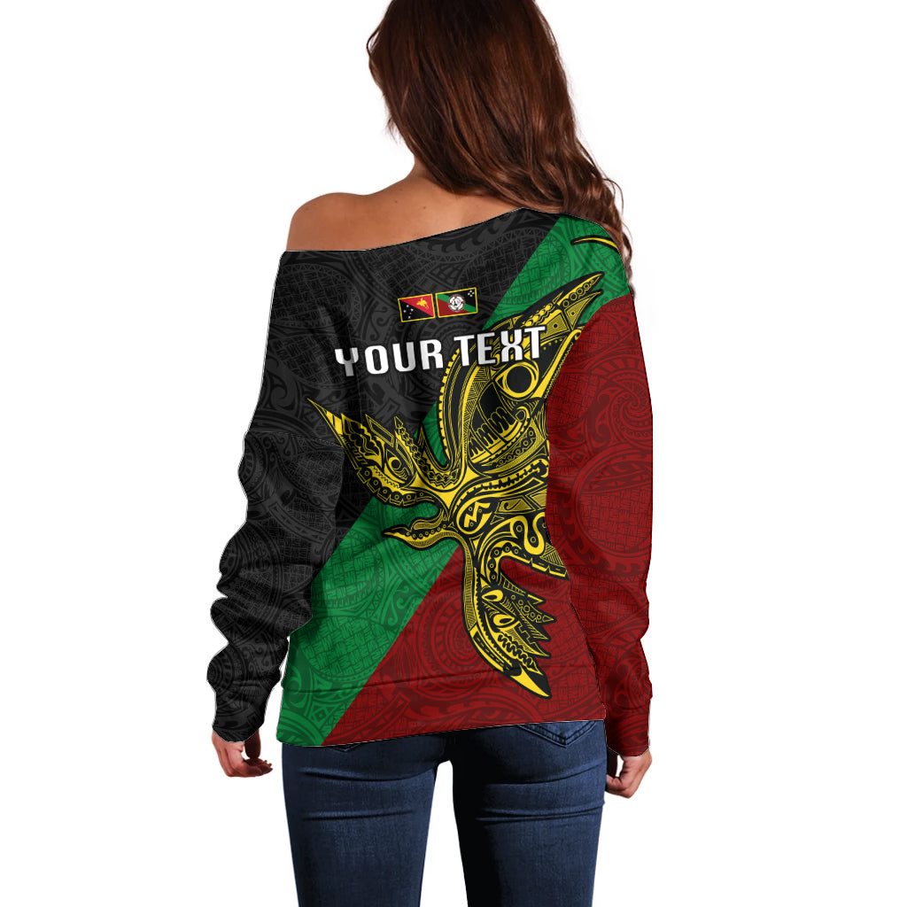 Custom Papua New Guinea East New Britain Province Off Shoulder Sweater PNG Birds Of Paradise Polynesian Arty Style LT03 - Polynesian Pride