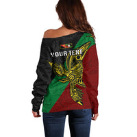 Custom Papua New Guinea East New Britain Province Off Shoulder Sweater PNG Birds Of Paradise Polynesian Arty Style LT03 - Polynesian Pride