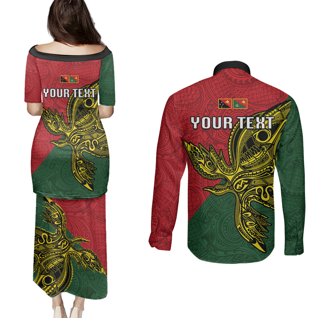 Custom Papua New Guinea East Sepik Province Couples Matching Puletasi Dress and Long Sleeve Button Shirts PNG Birds Of Paradise Polynesian Arty Style LT03 - Polynesian Pride