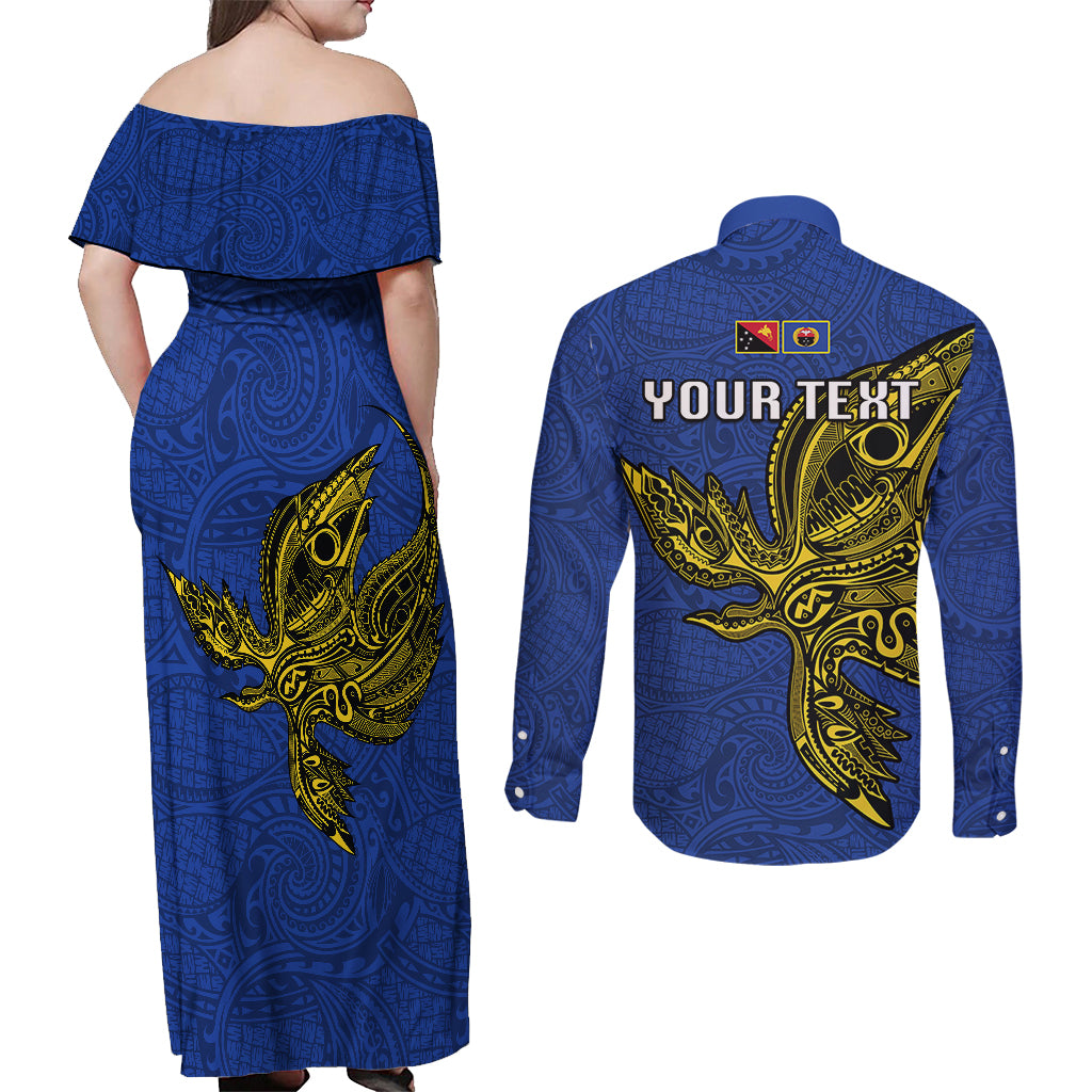 Custom Papua New Guinea Gulf Province Couples Matching Off Shoulder Maxi Dress and Long Sleeve Button Shirts PNG Birds Of Paradise Polynesian Arty Style LT03 - Polynesian Pride