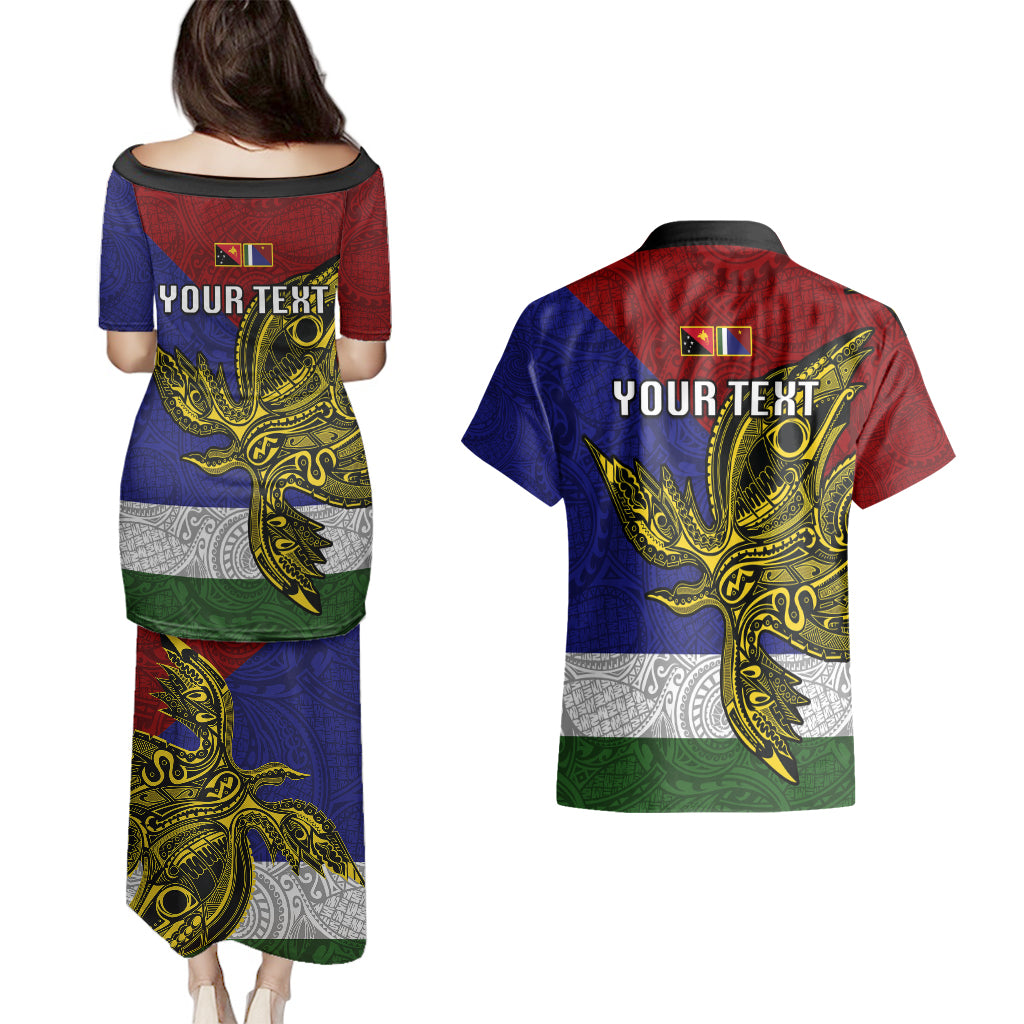 Custom Papua New Guinea Milne Bay Province Couples Matching Puletasi Dress and Hawaiian Shirt PNG Birds Of Paradise Polynesian Arty Style LT03 - Polynesian Pride