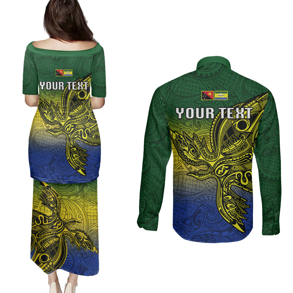 Custom Papua New Guinea Morobe Province Couples Matching Puletasi Dress and Long Sleeve Button Shirts PNG Birds Of Paradise Polynesian Arty Style LT03 - Polynesian Pride