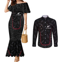 Custom New Zealand Rugby Couples Matching Mermaid Dress and Long Sleeve Button Shirt Maori All Black Championship 2024 and Silver Fern LT03 Black - Polynesian Pride