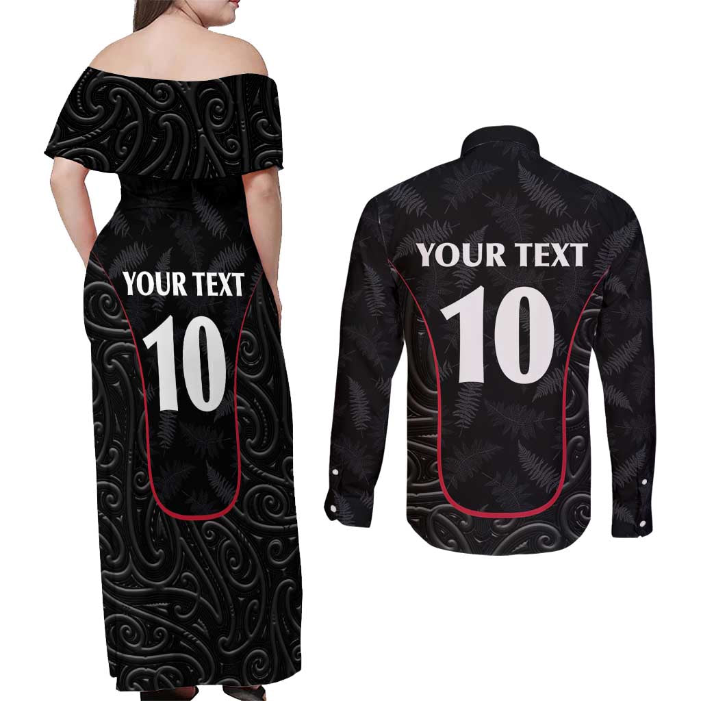 Custom New Zealand Rugby Couples Matching Off Shoulder Maxi Dress and Long Sleeve Button Shirt Maori All Black Championship 2024 and Silver Fern LT03 - Polynesian Pride
