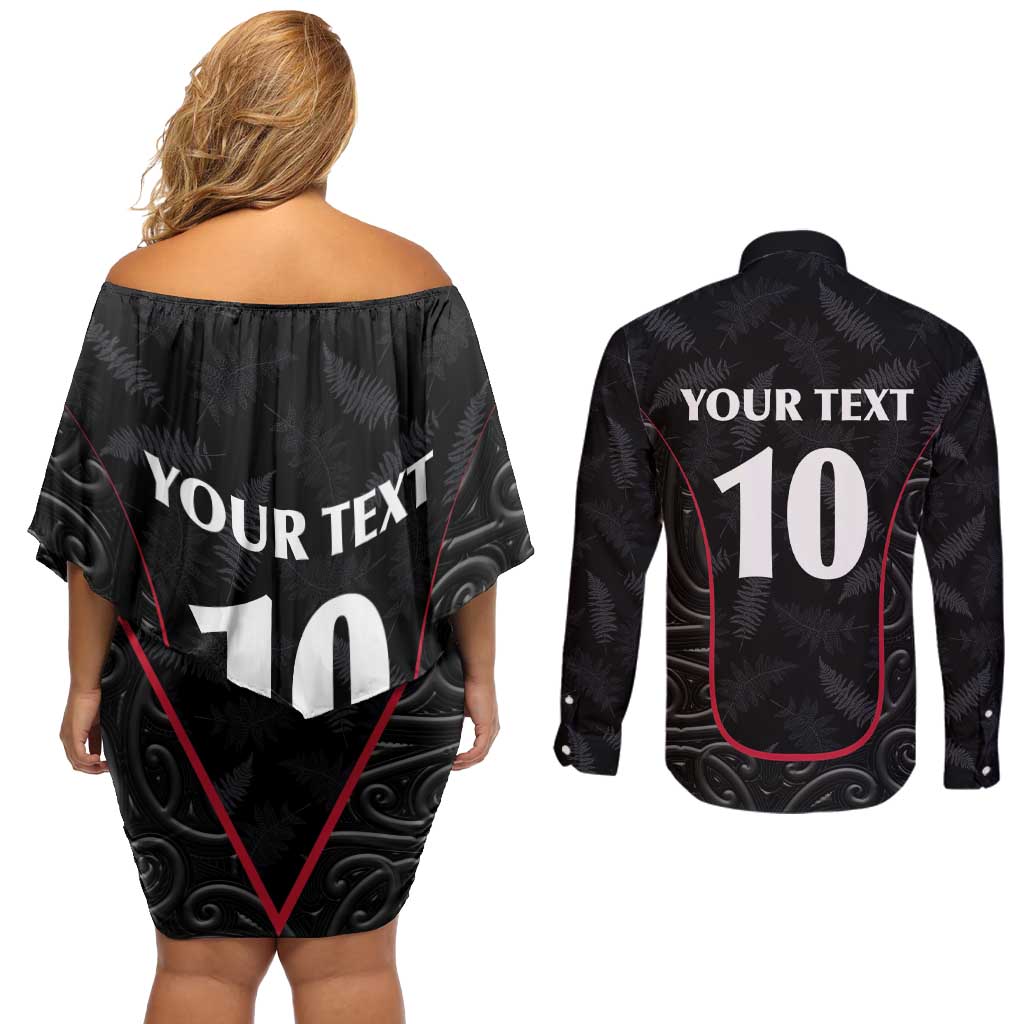 Custom New Zealand Rugby Couples Matching Off Shoulder Short Dress and Long Sleeve Button Shirt Maori All Black Championship 2024 and Silver Fern LT03 - Polynesian Pride