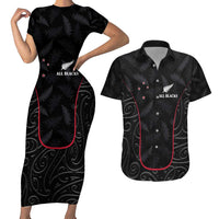 Custom New Zealand Rugby Couples Matching Short Sleeve Bodycon Dress and Hawaiian Shirt Maori All Black Championship 2024 and Silver Fern LT03 Black - Polynesian Pride