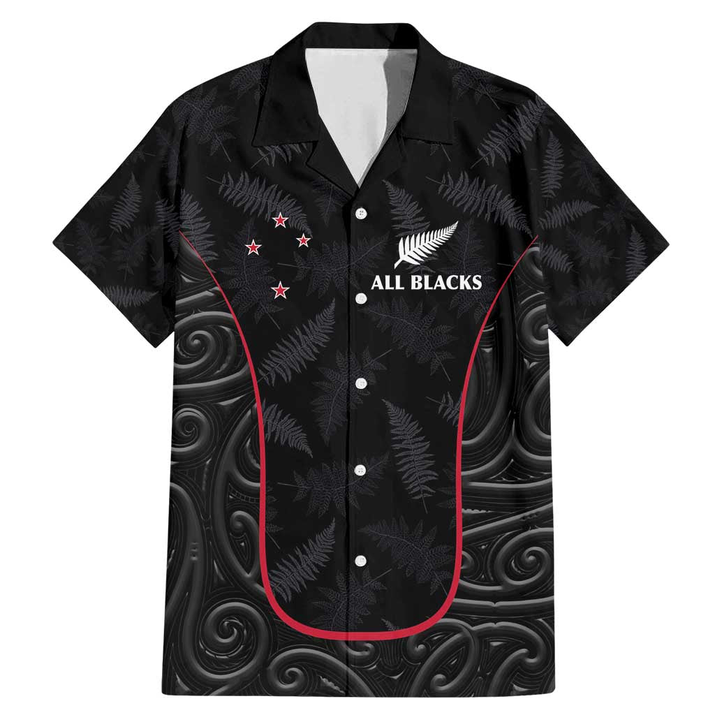 Custom New Zealand Rugby Family Matching Mermaid Dress and Hawaiian Shirt Maori All Black Championship 2024 and Silver Fern LT03 Dad's Shirt - Short Sleeve Black - Polynesian Pride