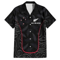 Custom New Zealand Rugby Family Matching Off The Shoulder Long Sleeve Dress and Hawaiian Shirt Maori All Black Championship 2024 and Silver Fern LT03 Dad's Shirt - Short Sleeve Black - Polynesian Pride