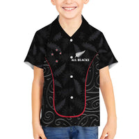 Custom New Zealand Rugby Family Matching Off Shoulder Maxi Dress and Hawaiian Shirt Maori All Black Championship 2024 and Silver Fern LT03 Son's Shirt Black - Polynesian Pride