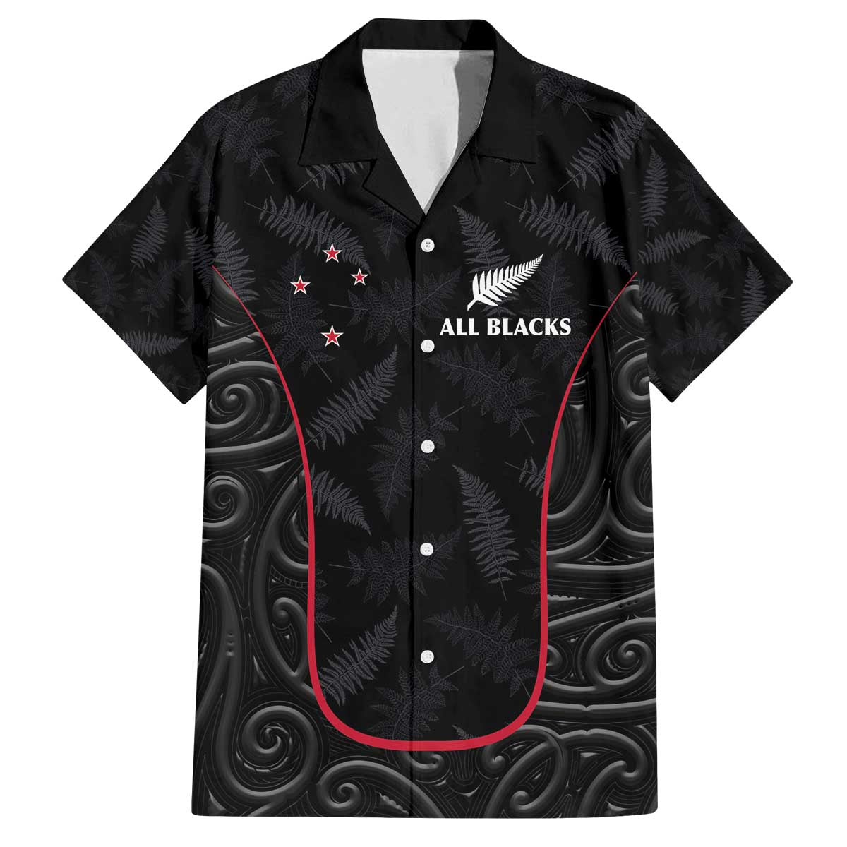 Custom New Zealand Rugby Family Matching Puletasi and Hawaiian Shirt Maori All Black Championship 2024 and Silver Fern LT03 Dad's Shirt - Short Sleeve Black - Polynesian Pride
