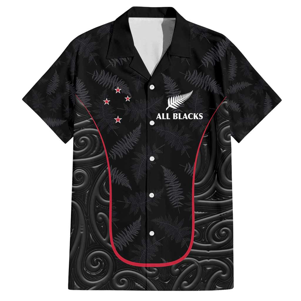 Custom New Zealand Rugby Family Matching Summer Maxi Dress and Hawaiian Shirt Maori All Black Championship 2024 and Silver Fern LT03 Dad's Shirt - Short Sleeve Black - Polynesian Pride