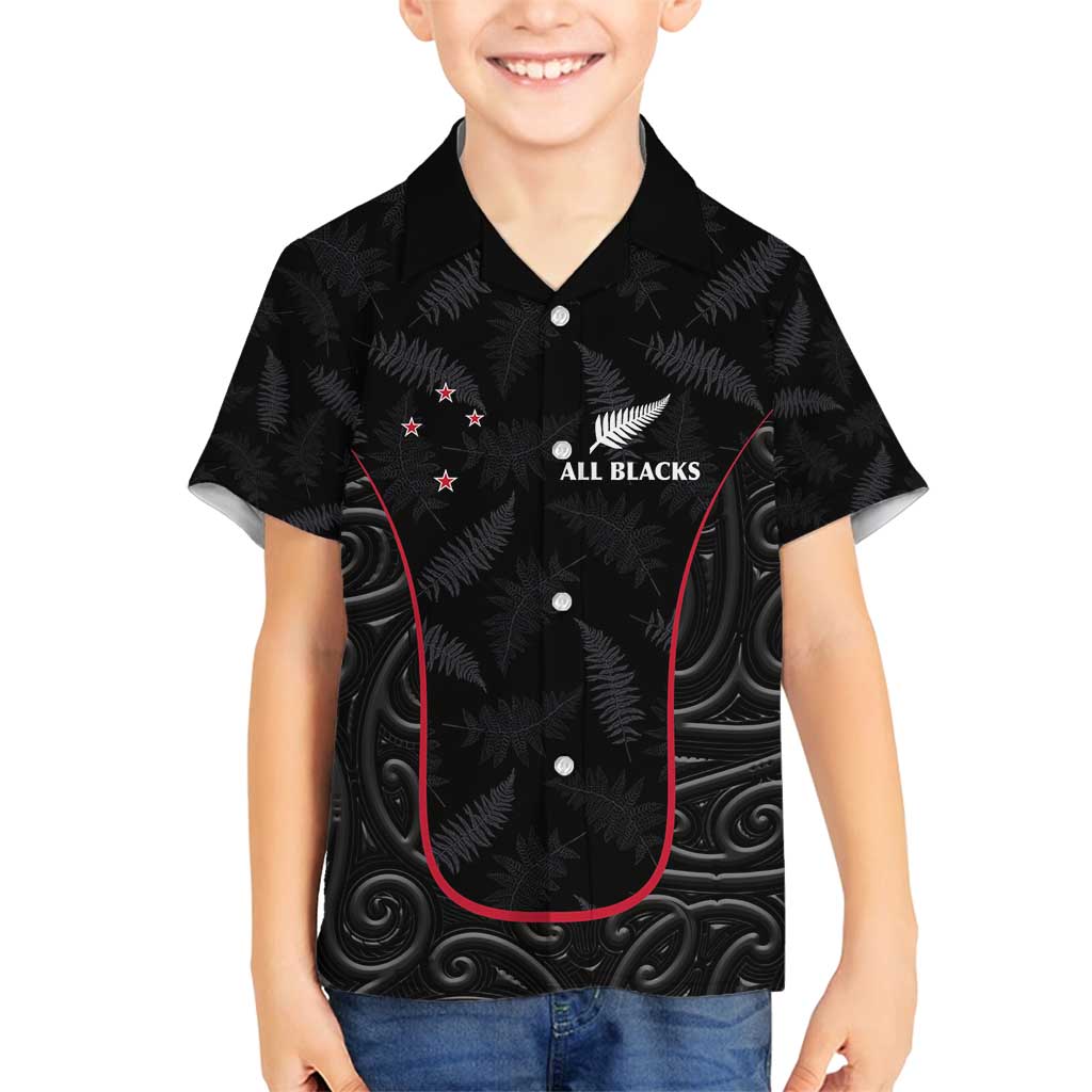Custom New Zealand Rugby Family Matching Summer Maxi Dress and Hawaiian Shirt Maori All Black Championship 2024 and Silver Fern LT03 Son's Shirt Black - Polynesian Pride