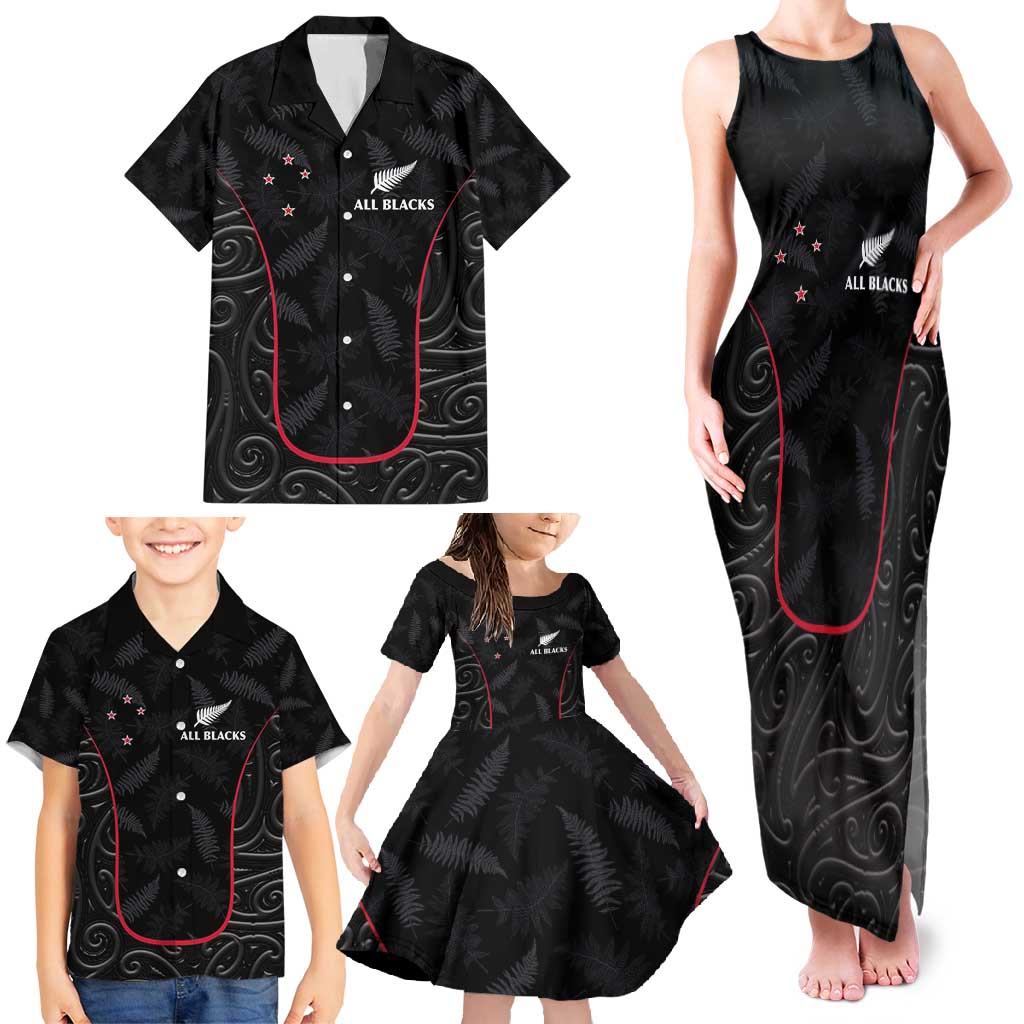 Custom New Zealand Rugby Family Matching Tank Maxi Dress and Hawaiian Shirt Maori All Black Championship 2024 and Silver Fern LT03 - Polynesian Pride