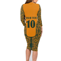 Custom Australia Rugby Championship 2024 Family Matching Long Sleeve Bodycon Dress and Hawaiian Shirt Aboriginal Art Tattoo Pattern LT03 - Polynesian Pride