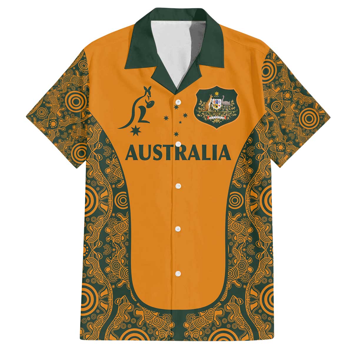 Custom Australia Rugby Championship 2024 Family Matching Off The Shoulder Long Sleeve Dress and Hawaiian Shirt Aboriginal Art Tattoo Pattern LT03 Dad's Shirt - Short Sleeve Yellow - Polynesian Pride