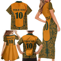 Custom Australia Rugby Championship 2024 Family Matching Short Sleeve Bodycon Dress and Hawaiian Shirt Aboriginal Art Tattoo Pattern LT03 - Polynesian Pride