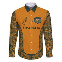 Custom Australia Rugby Championship 2024 Family Matching Short Sleeve Bodycon Dress and Hawaiian Shirt Aboriginal Art Tattoo Pattern LT03 Dad's Shirt - Long Sleeve Yellow - Polynesian Pride