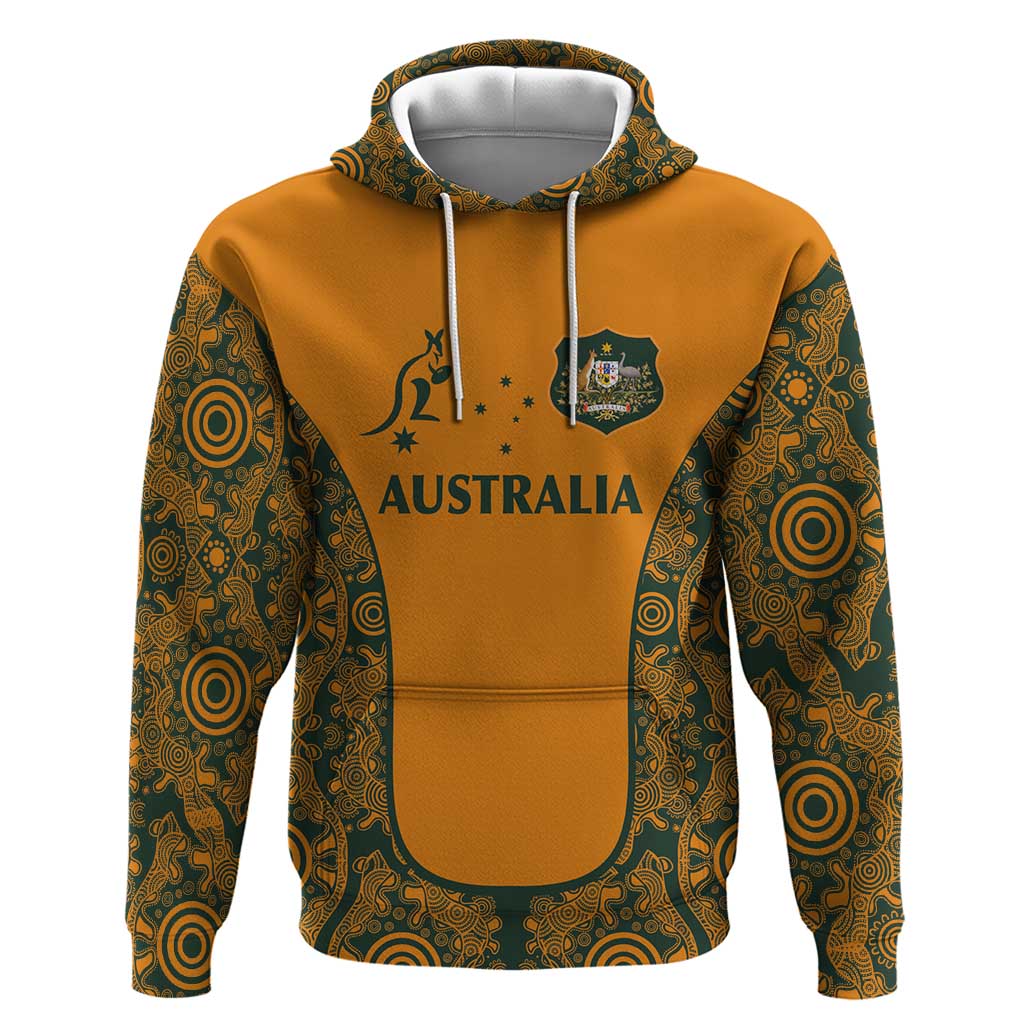 Custom Australia Rugby Championship 2024 Hoodie Aboriginal Art Tattoo Pattern LT03 Pullover Hoodie Yellow - Polynesian Pride