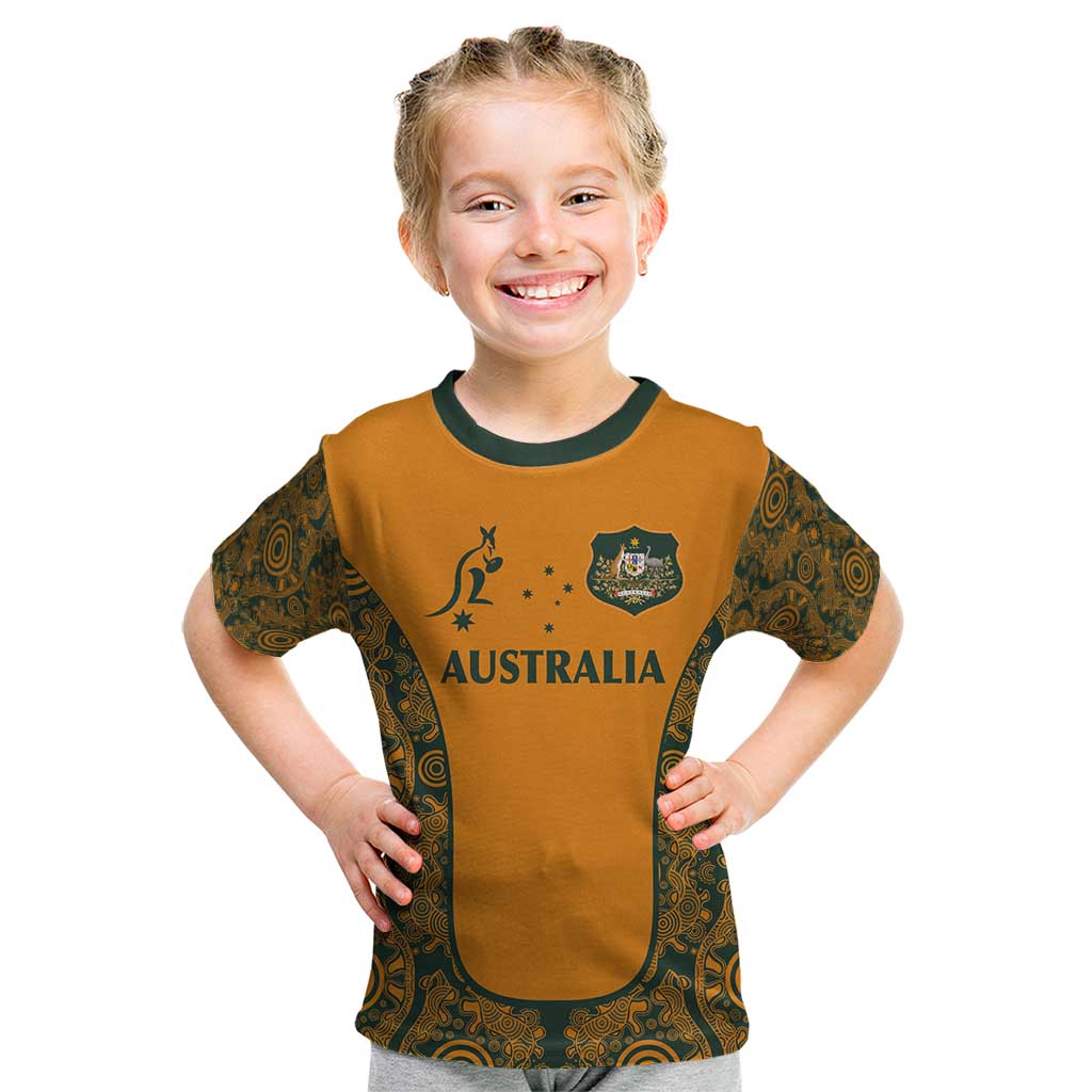 Custom Australia Rugby Championship 2024 Kid T Shirt Aboriginal Art Tattoo Pattern
