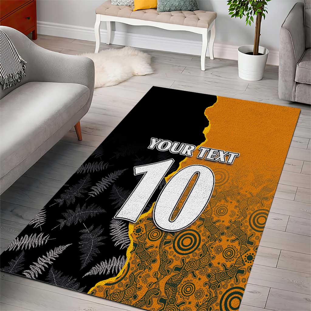 Custom New Zealand and Australia Rugby Championship 2024 Area Rug Maori Warrior and Kangaroo Mascot with Fern Aboriginal LT03 - Polynesian Pride
