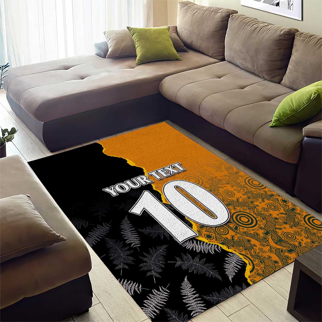 Custom New Zealand and Australia Rugby Championship 2024 Area Rug Maori Warrior and Kangaroo Mascot with Fern Aboriginal LT03 - Polynesian Pride