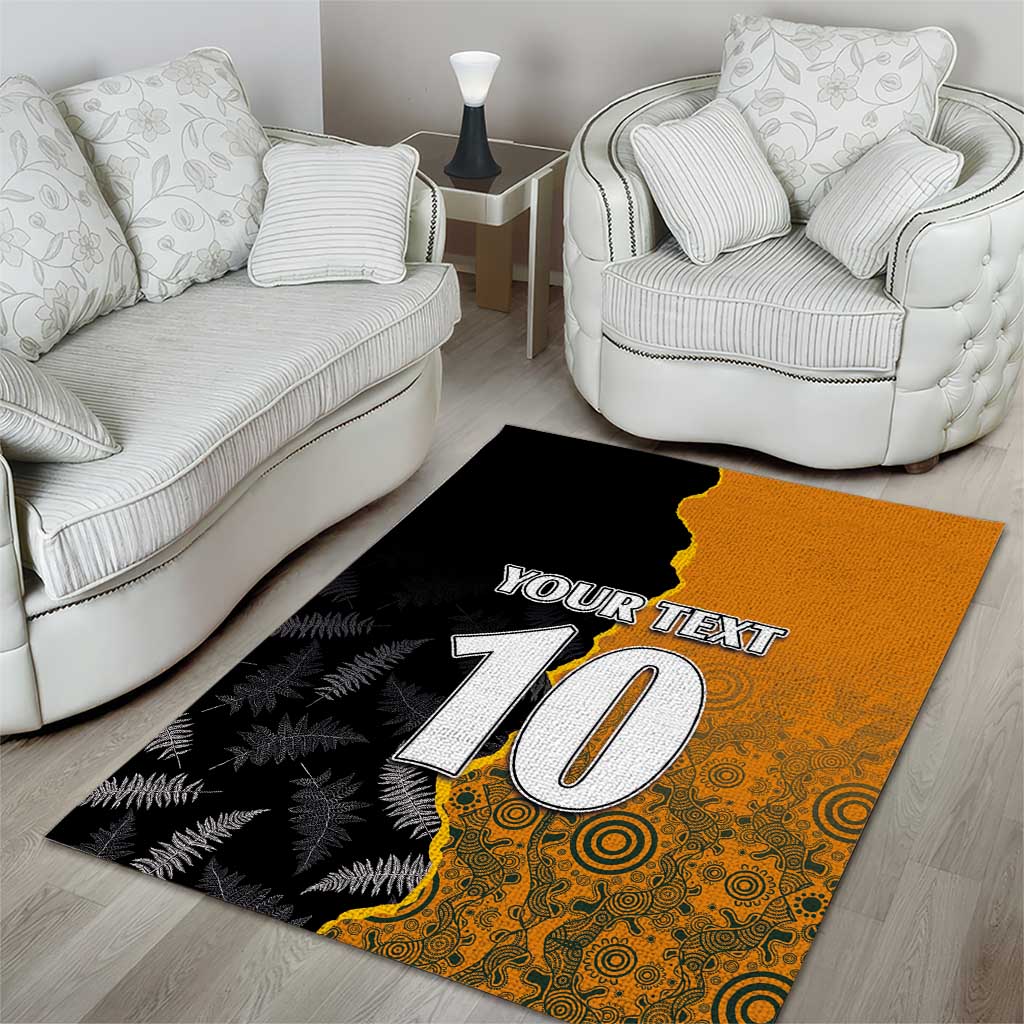 Custom New Zealand and Australia Rugby Championship 2024 Area Rug Maori Warrior and Kangaroo Mascot with Fern Aboriginal LT03 - Polynesian Pride