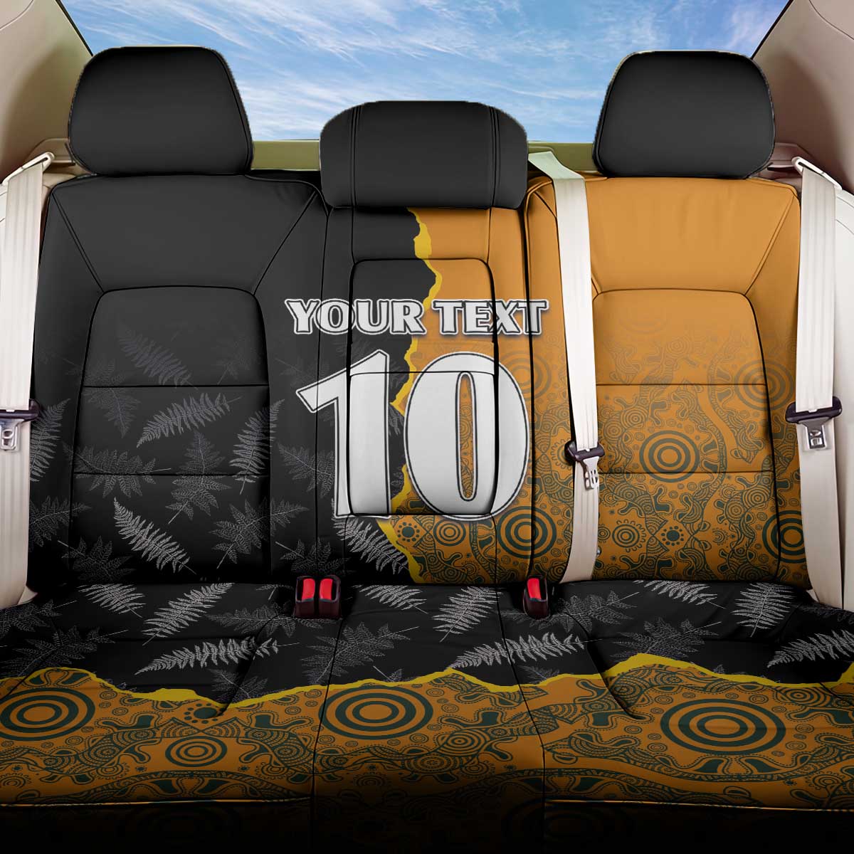 Custom New Zealand and Australia Rugby Championship 2024 Back Car Seat Cover Maori Warrior and Kangaroo Mascot with Fern Aboriginal LT03 One Size Black - Polynesian Pride